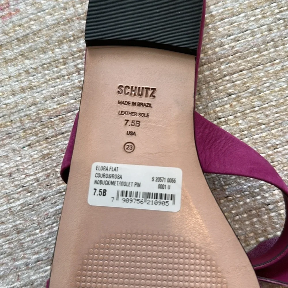 SCHUTZ Elora Leather Flat Sandal - Rosa Violet Sz 7.5